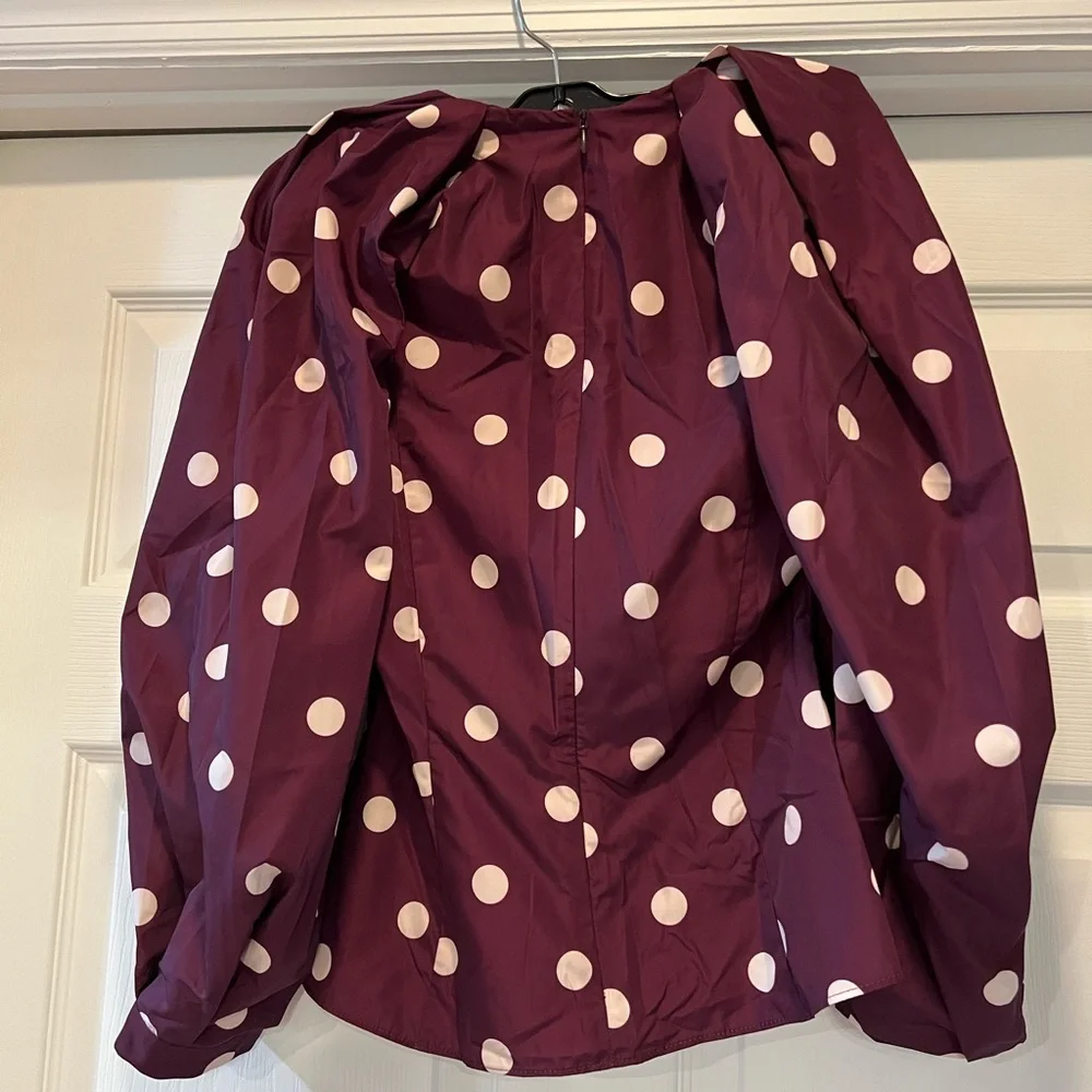 Zara Burgundy and White Puff Sleeve Blouse